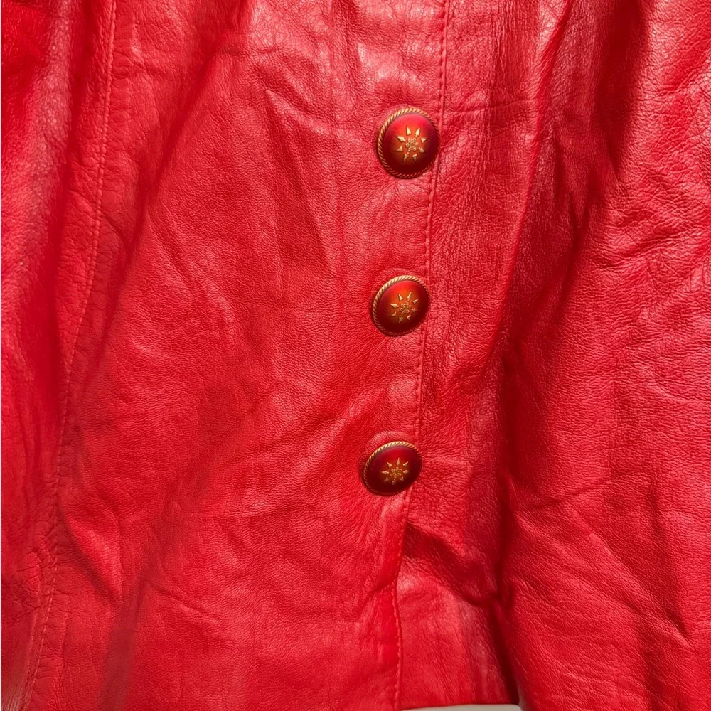 Custom Italian Gab Red Leather Jacket - Picture 7 of 8